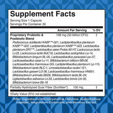 Supplement Facts label for MaryRuth's Organics 3-in-1 Daily Digestive Health showing serving size, probiotic blend, and guar