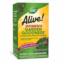 Alive! Women's Garden Goodness multivitamin supplement bottle with green and yellow packaging, 60 tablets.
