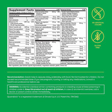 Supplement Facts label for Alive Max6 Daily Multi-Vitamin with ingredient list and certifications on green background.
