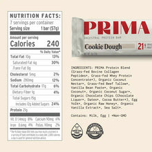 PRIMA Ancestral Protein Bar in Cookie Dough flavor with nutrition facts label and ingredient list displayed.
