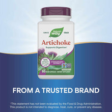 White bottle with burgundy cap containing Nature's Way Artichoke Standardized Extract dietary supplement, 60 vegan capsules.