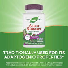 Nature's Way Asian Ginseng extract bottle with purple cap containing 60 vegan capsules, 550mg standardized extract per servin