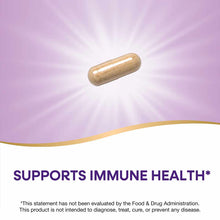 Tan capsule supplement against purple gradient background with radiating light effect.