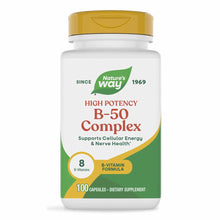 Nature's Way High Potency B-50 Complex bottle with gold cap containing 100 capsules.