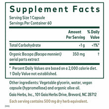 Supplement Facts label for Bacopa 60 Liquid Phyto Caps showing serving size, ingredients, and nutritional information.