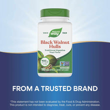 Nature's Way Black Walnut Hulls bottle with green cap, 100 vegan capsules, 900mg per serving.