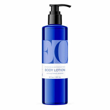 Blue pump bottle of EO Products body lotion in calming French lavender scent, 8 fl oz.