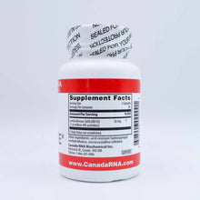 White and red supplement bottle with tamper-evident seal containing Lumbrokinase capsules, displaying Supplement Facts label