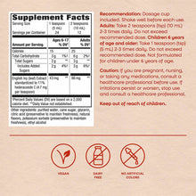 Supplement Facts label and usage instructions for Bronchial Soothe Ivy Leaf liquid supplement with vegan, dairy-free, and no