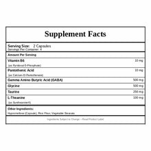 Supplement Facts label for Calm Day New Formula showing serving size, ingredients including GABA, L-Theanine, and Taurine wit