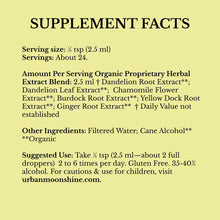 Supplement Facts label on yellow background listing serving size, herbal extract blend ingredients, and usage instructions.