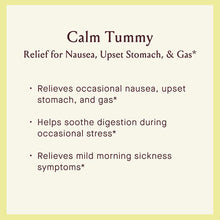 Text page for Calm Tummy Bitters displaying product name and benefits for nausea, upset stomach, and digestive support.