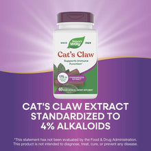 Nature's Way Cat's Claw supplement bottle with purple cap containing 60 vegan capsules, 175 mg standardized extract per servi