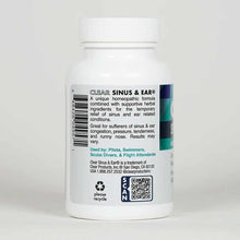 White bottle of Clear Sinus & Ear capsules with white cap and product label displaying ingredients and usage information.