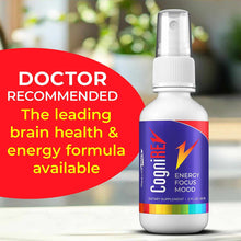 CogniREV 2 oz spray bottle with white pump top, blue and red label with lightning bolt graphic and rainbow stripe.