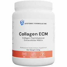 White plastic jar with white screw cap containing Collagen ECM dietary supplement powder, 543g net weight, by Systemic Formul