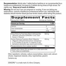 Supplement Facts label for Cortisol Manager tablets showing ingredients, serving size, and nutritional information.