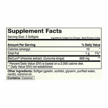 Supplement Facts label for Curcumin 400x softgels showing serving size, nutritional information, and ingredients including Bi
