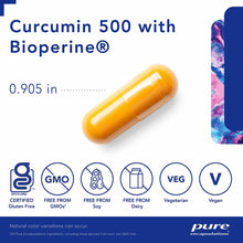 Yellow capsule of Curcumin 500 with Bioperine, 0.905 inches, certified gluten-free, GMO-free, soy-free, dairy-free, vegetaria