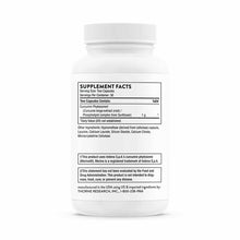 White supplement bottle with white ridged cap containing Curcumin Phytosome capsules and printed label with supplement facts.