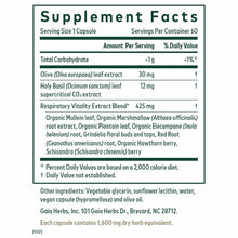 Supplement Facts label for Daily Lung Formula showing serving size, ingredients including olive leaf extract and holy basil,