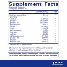 Supplement Facts label for Digestive Enzymes Ultra showing proprietary enzyme blend with serving size of 2 capsules and 90 se
