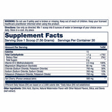Supplement Facts label for Solaray Electrolyte Recovery powder showing nutritional information including electrolytes, vitami