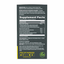 Sunwarrior pre-workout supplement label showing supplement facts, usage instructions, ingredients including mushrooms and pla