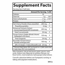 Supplement Facts label for Carlson Labs Enhanced Mobility soft gels listing ingredients including tart cherry, turmeric, ging