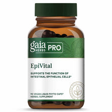 Gaia Herbs Pro EpiVital bottle containing 90 dark vegan liquid phyto-caps with green cap and white label.