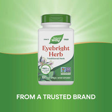 Nature's Way Eyebright Herb supplement bottle with green cap, 560mg, 100 vegan capsules, Non-GMO Project Verified.