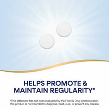 Two white round tablets against a light blue background with a gold curved wave design at the bottom.