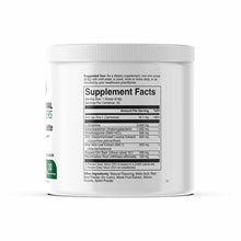 White powder container with white cap displaying supplement facts label and ingredient information for GI Complete Powder.
