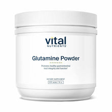 White container of Vital Nutrients Glutamine Powder dietary supplement, 225 grams, with white screw-top lid.