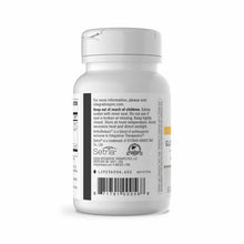 White supplement bottle labeled Glutathione Cell Defense with white cap and black stripe containing product information and b