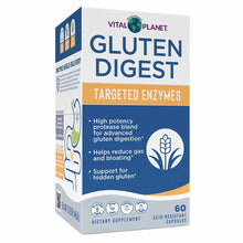 Vital Planet Gluten Digest Targeted Enzymes dietary supplement bottle with 60 acid-resistant capsules.