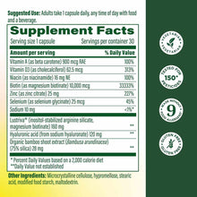 Supplement Facts label for Hair Growth capsules listing vitamins, minerals, and botanical ingredients with daily serving info