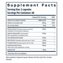 Supplement Facts label for Herbal Biotic showing serving size of 2 capsules with vitamins, minerals, and herbal extracts incl
