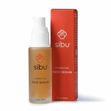 Sibu Hydrating Face Serum 1 oz bottle with white pump dispenser next to red box packaging.