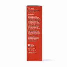 Red rectangular box for Sibu Beauty hydrating face serum with white text displaying usage instructions and ingredient list.