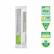Zhou Nutrition HydroFuel stick pack with nutrition label visible and certification badges for USA-made, lab verified, vegan,