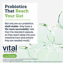 Hyperbiotics Pro-Men probiotic supplement package with Vital Nutrients branding and text about shelf-stable probiotics with w
