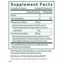 Supplement Facts label for Gaia Herbs Immune Activator showing serving size, nutritional information, and herbal blend ingred