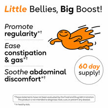 Product packaging for BioGaia probiotic chewables featuring orange cartoon character and text describing digestive health ben