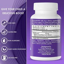 White bottle of Immune Health Basics children's chewable tablets with purple label on purple background.