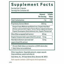 Supplement Facts label for Intestinal Fungal Balance capsules showing serving size, ingredients, and nutritional information.