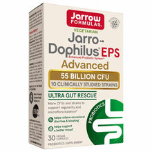 Jarrow Formulas Jarro-Dophilus EPS Advanced probiotic supplement box with 55 billion CFU and 30 vegetarian capsules.