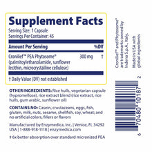 Supplement Facts label for Enzymedica Joint & Muscle PEA Phytosome with ingredient list and barcode.