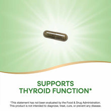 Green capsule supplement against light green background with "Supports Thyroid Function" text below.
