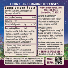 Wishgarden Herbs "Kick Ass Immune" supplement label showing ingredients, serving size, and usage instructions on blue starry